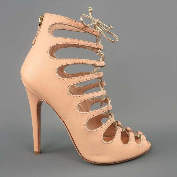 GIAMBATTISTA VALLI Size 9 Pink Leather Lace Up Peep Toe Sandals - Picture 1 of 1